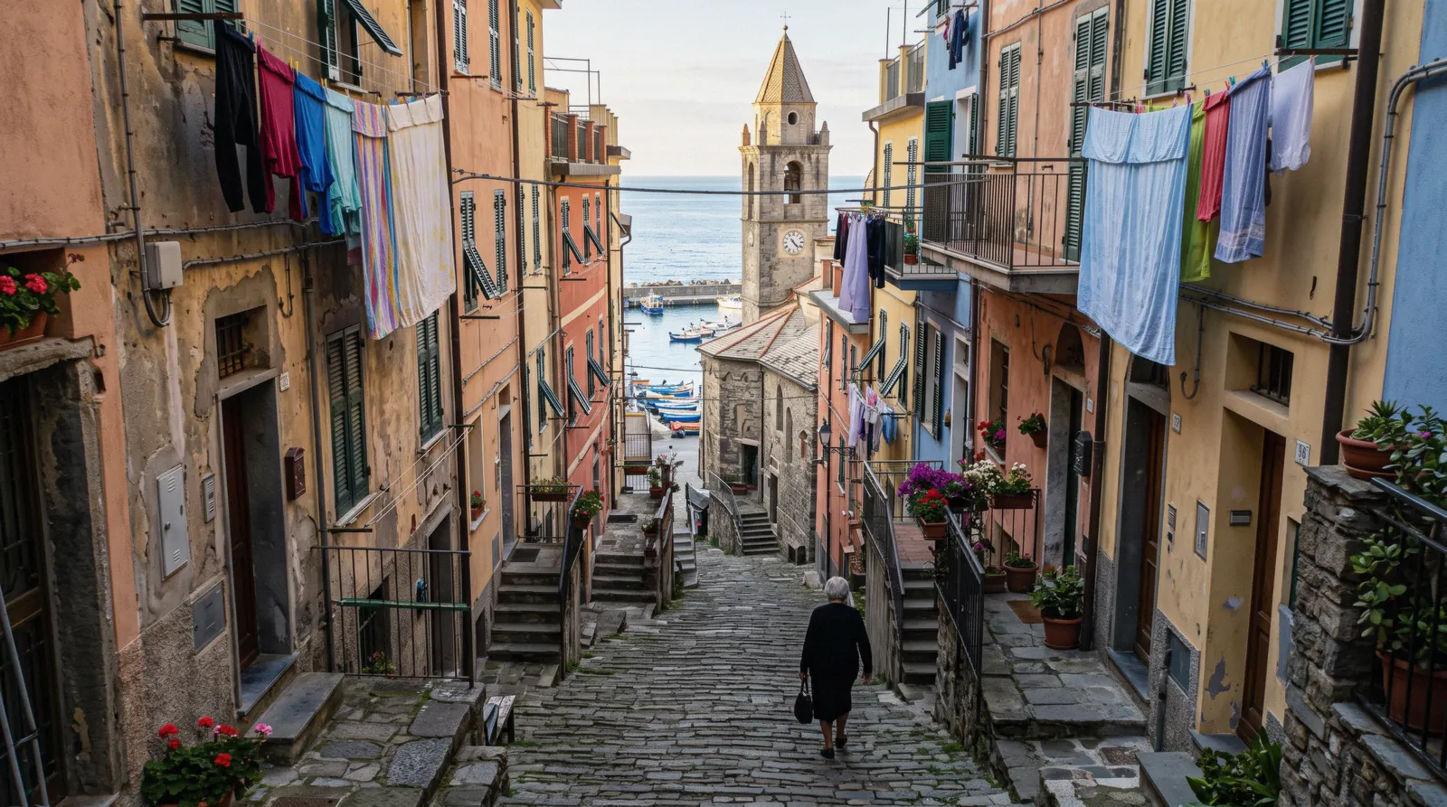 View over the village of Manarola from the free Punta Bonfiglio walkway