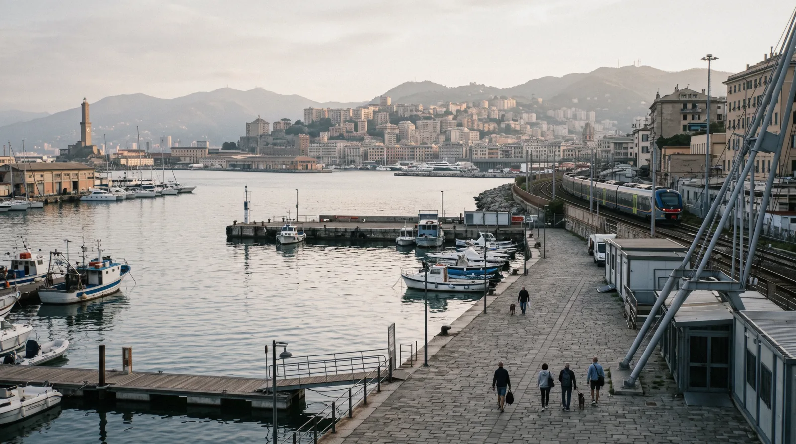 The Ligurian coast west of Genoa, the stretch of shoreline the coastal railway follows toward the Cinque Terre