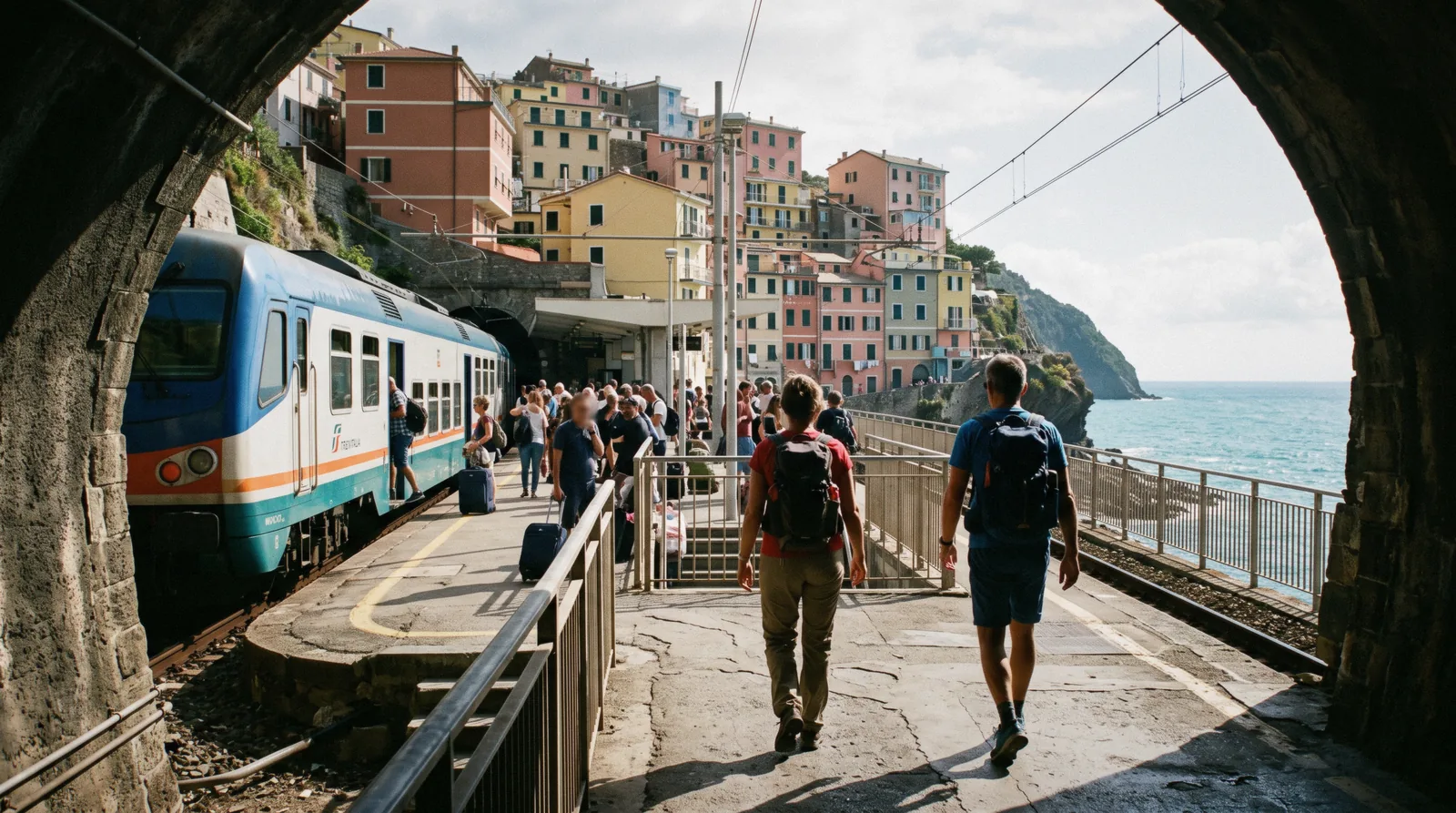A park information point at a Cinque Terre train station where trail and train cards are sold, Italy