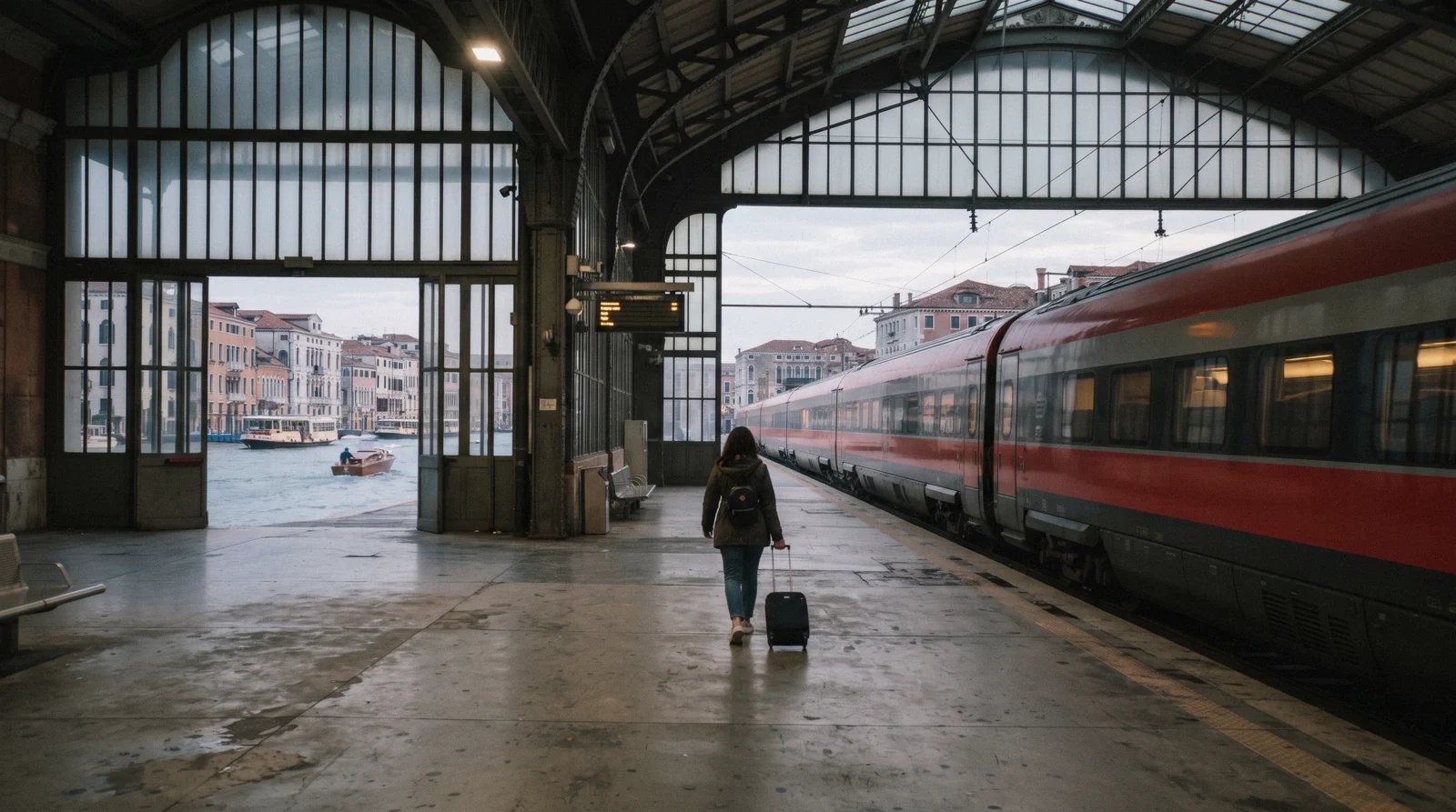 Venice Santa Lucia station on the Grand Canal, the starting point for rail journeys to Liguria
