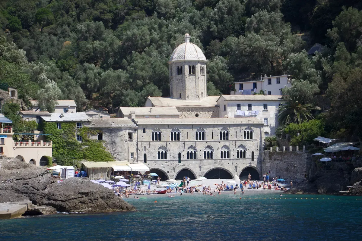 San Fruttuoso Abbey on the Ligurian coast between Camogli and Portofino, Italy, reachable only by boat or trail